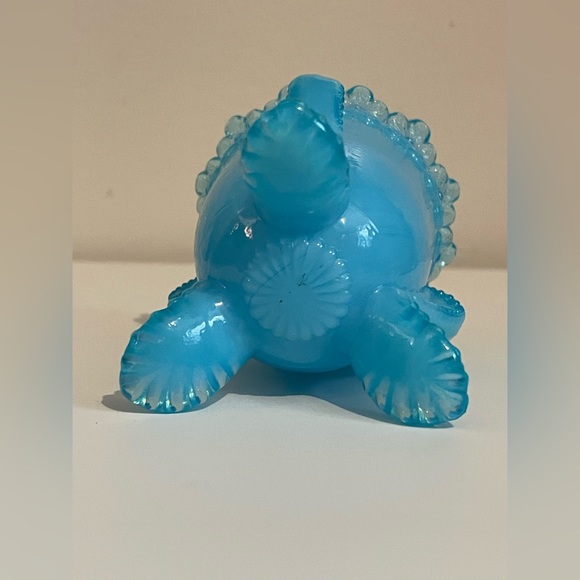 Victorian TOOTHPICK HOLDER VINTAGE BLUE OPALESCENT GLASS FLORAL HOLDER - Picture 5 of 9